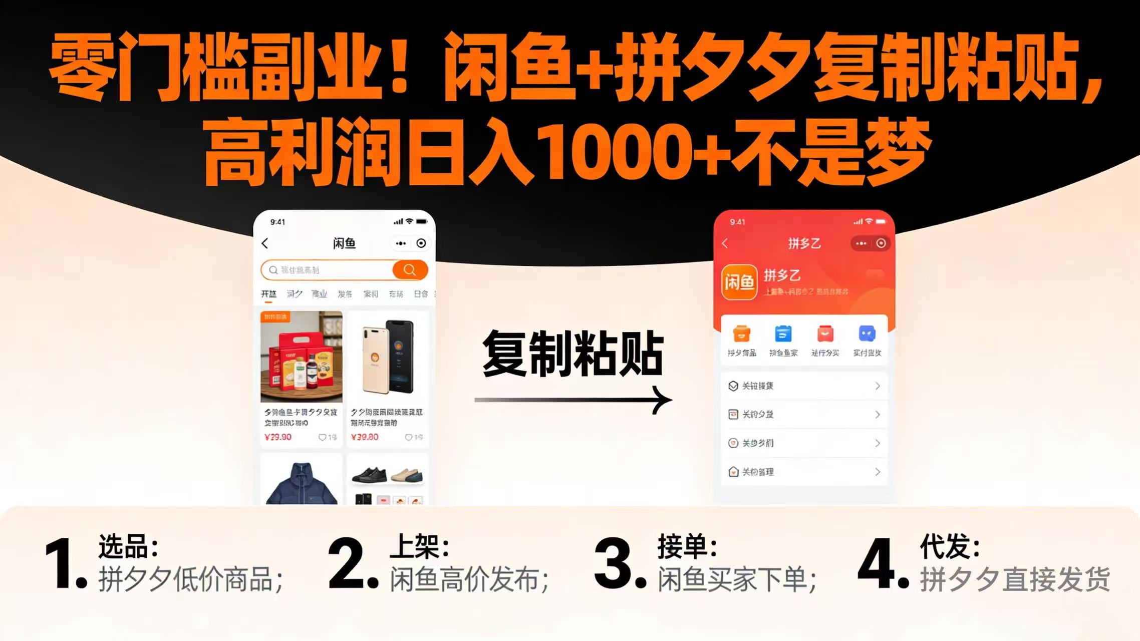 零门槛副业！闲鱼 + 拼夕夕复制粘贴，高利润日入 1000 + 不是梦-我爱项目网
