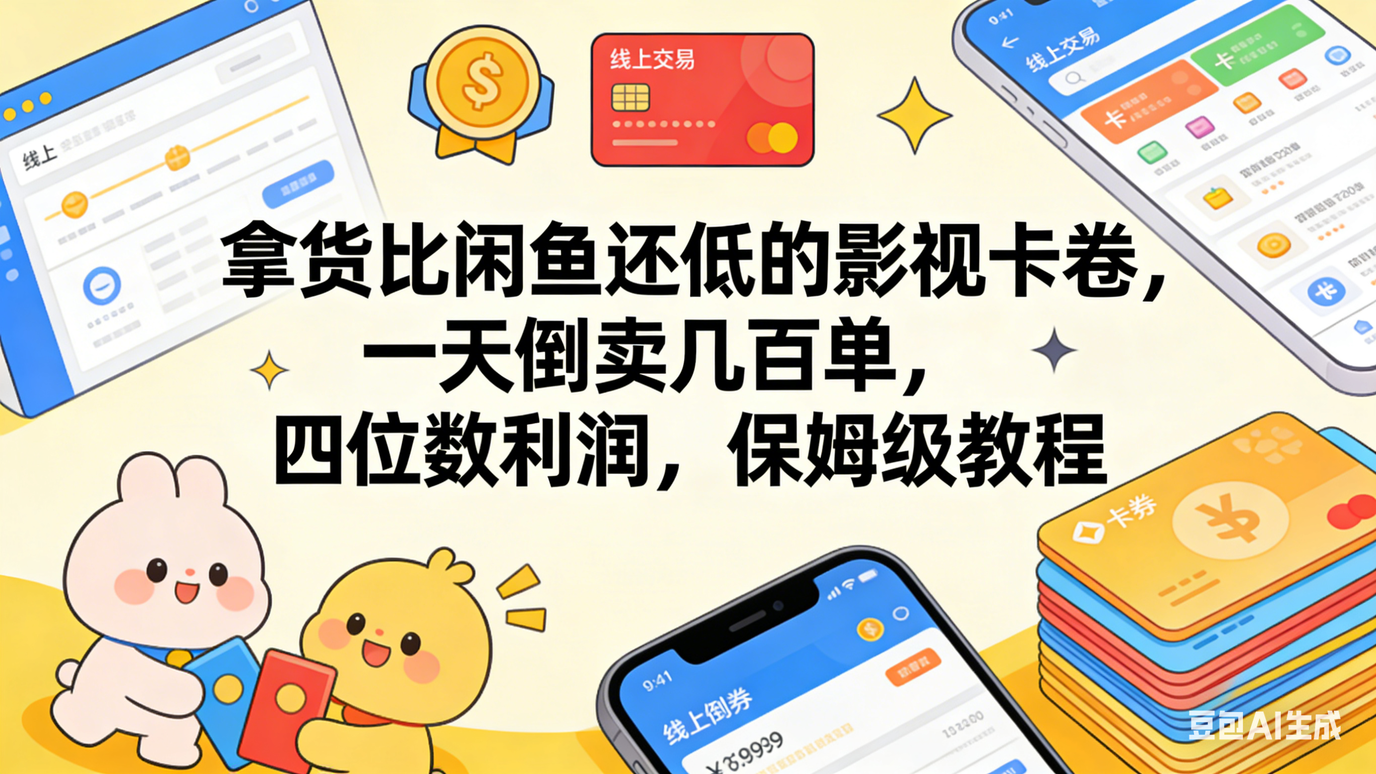 拿货比闲鱼还低的影视卡卷，一天倒卖几百单，四位数利润，保姆级教程-我爱项目网