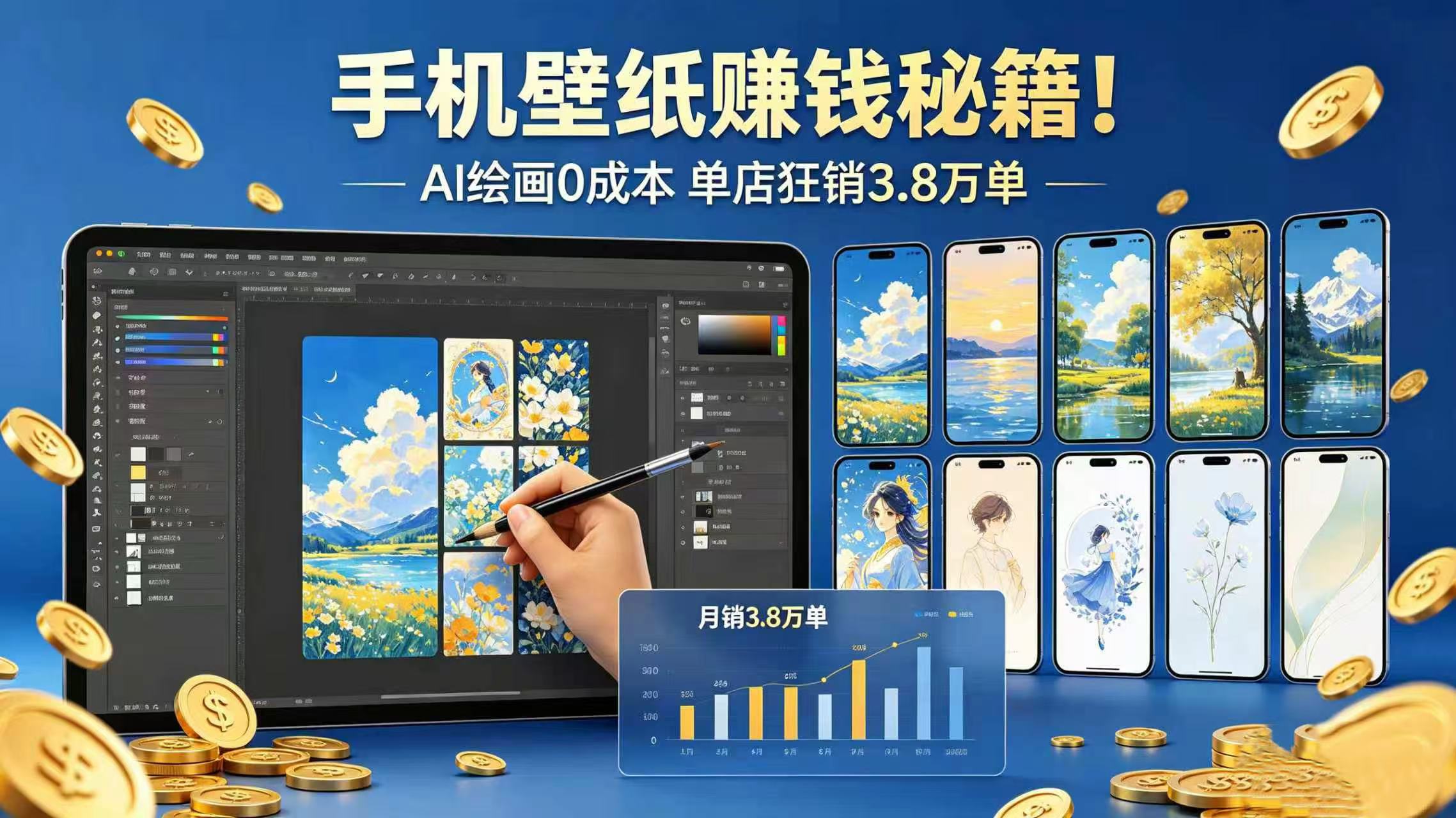 手机壁纸赚钱秘籍！AI 绘画 0 成本 单店狂销 3.8 万单-我爱项目网