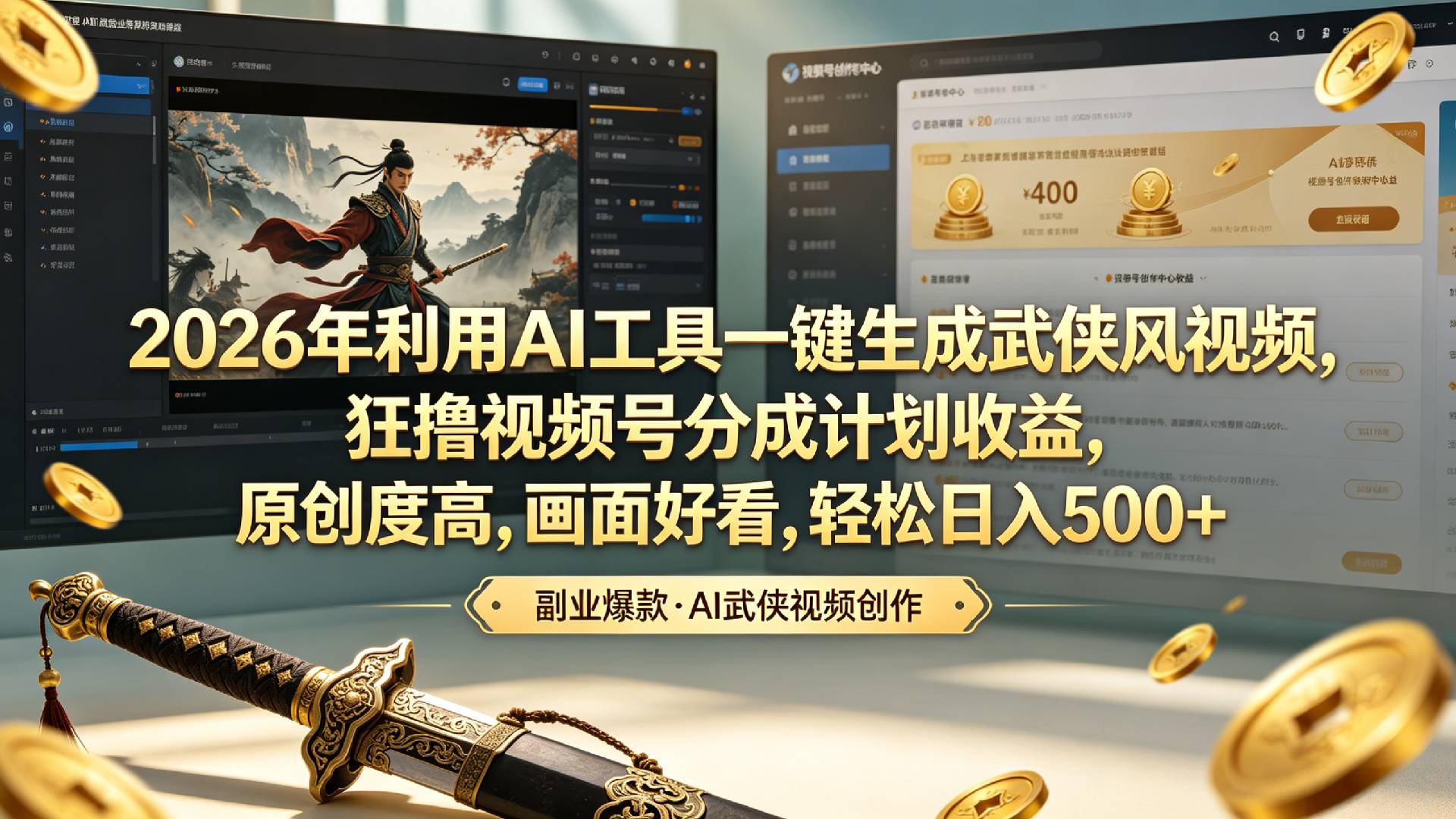 2026年利用AI工具一键生成武侠风视频,狂撸视频号分成计划收益,原创度高,画面好看,轻松日入500+-我爱项目网
