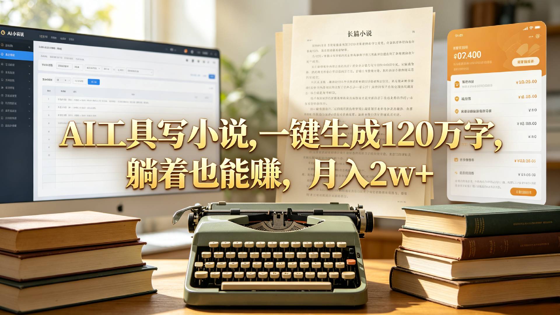 AI工具写小说,一键生成120万字,躺着也能赚,月入2w+!-我爱项目网