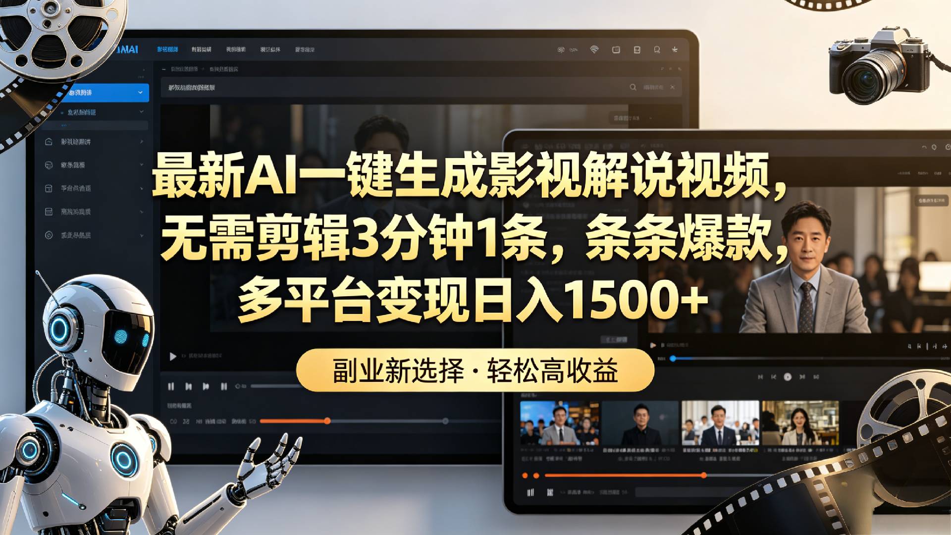 最新AI一键生成影视解说视频,无需剪辑3分钟1条,条条爆款,多平台变现日入1500+-我爱项目网