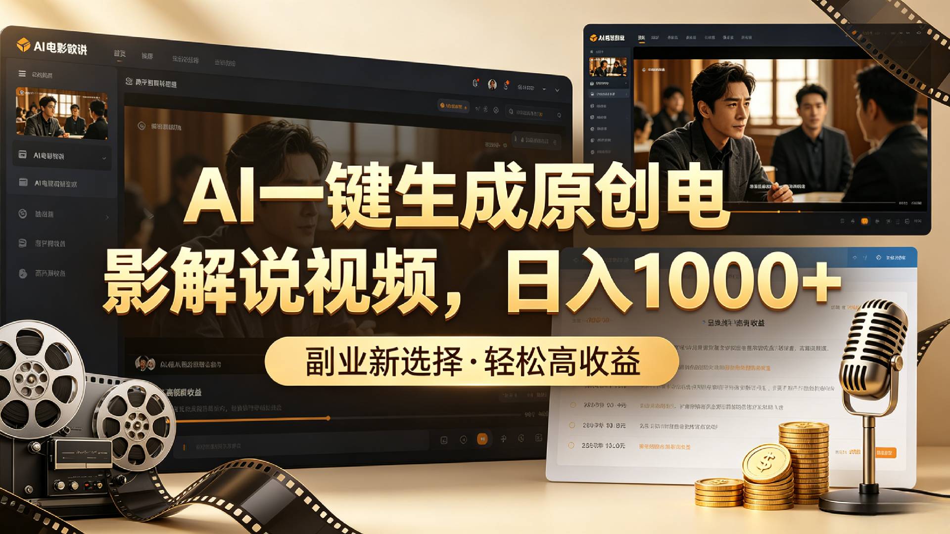 AI一键生成原创电影解说视频，日入1000+！-我爱项目网