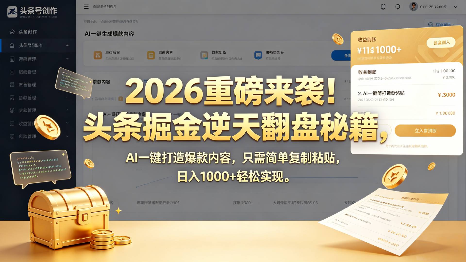 2026 重磅来袭！头条掘金逆天翻盘秘籍，AI 一键打造爆款内容，只需简单复制粘贴，日入 1000 + 轻松实现！-我爱项目网