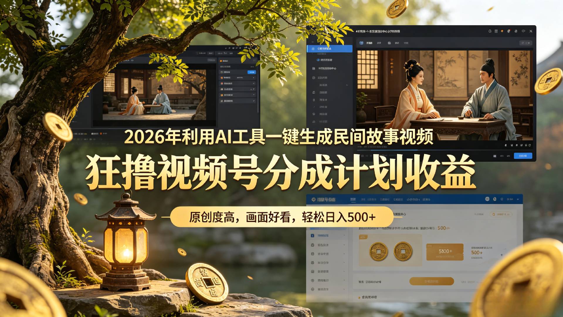 2026年利用AI工具一键生成民间故事视频，狂撸视频号分成计划收益，原创度高，画面好看，轻松日入500+-我爱项目网
