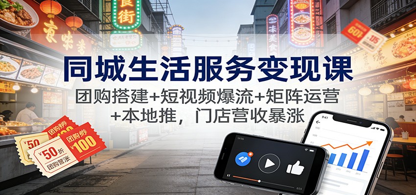同城生活服务变现课:团购搭建+短视频爆流+矩阵运营+本地推,门店营收暴涨-我爱项目网