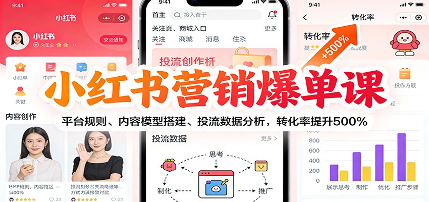 小红书营销爆单课：平台规则、内容模型搭建、投流数据分析，转化率提升500%-我爱项目网