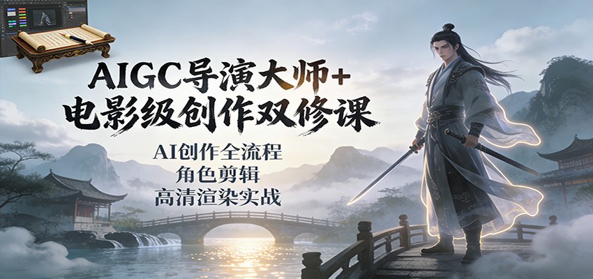AIGC导演大师+电影级创作双修课：AI创作全流程、角色剪辑、高清渲染实战-我爱项目网