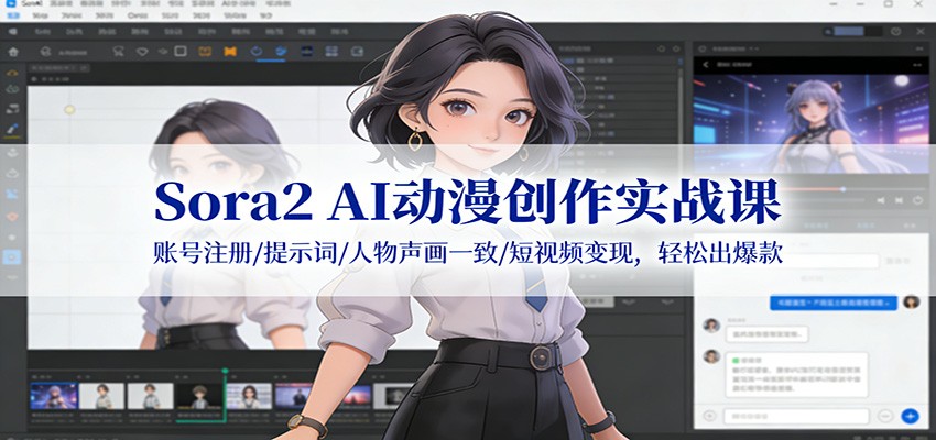 Sora2 AI动漫创作实战课：账号注册/提示词/人物声画一致/短视频变现，轻松出爆款-我爱项目网