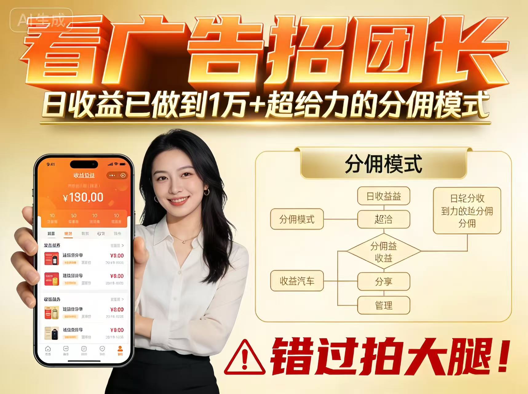 看广告招团长，团队收益已做到日入1万，分佣模式超给力，错过拍大腿-我爱项目网