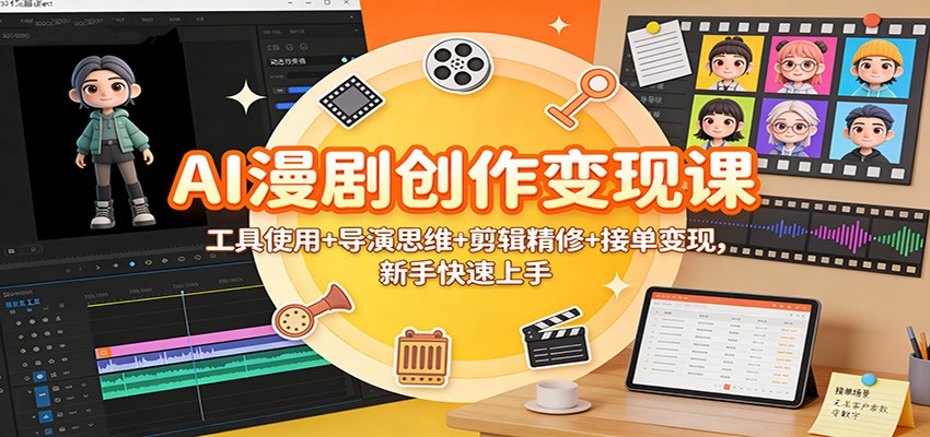 AI漫剧创作变现课：工具使用+导演思维+剪辑精修+接单变现，新手快速上手-我爱项目网