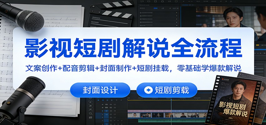 影视短剧解说全流程：文案创作+配音剪辑+封面制作+短剧挂载，零基础学爆款解说-我爱项目网