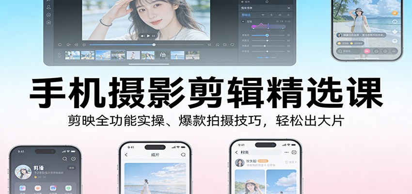 手机摄影剪辑精选课:剪映全功能实操、爆款拍摄技巧,轻松出大片-我爱项目网