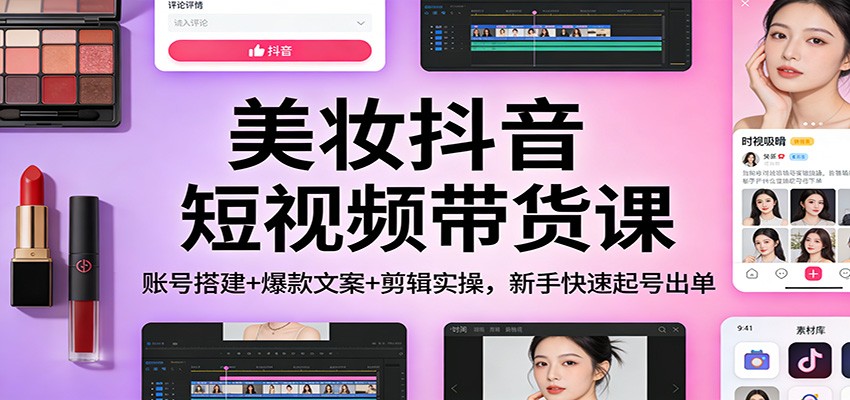 美妆抖音短视频带货课:账号搭建+爆款文案+剪辑实操,新手快速起号出单-我爱项目网
