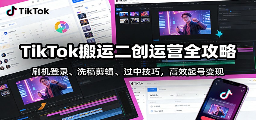 TikTok搬运二创运营全攻略：刷机登录、洗稿剪辑 、过中技巧，高效起号变现-我爱项目网