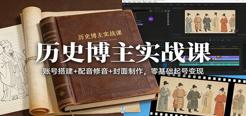 历史博主实战课：账号搭建+配音修音+封面制作，零基础起号变现-我爱项目网