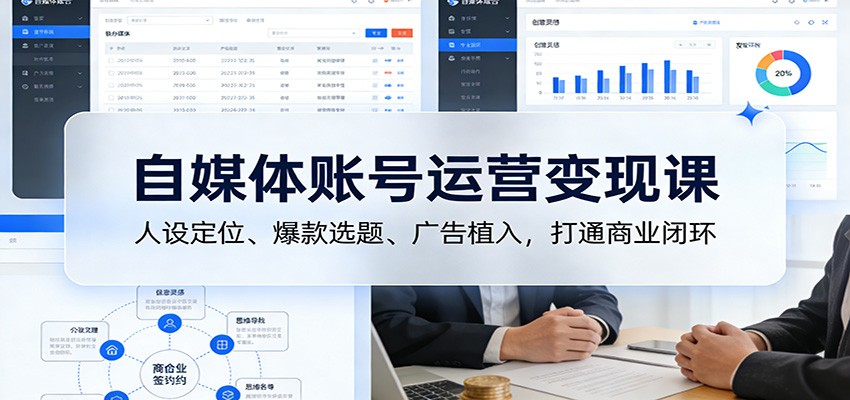 自媒体账号运营变现课：人设定位、爆款选题、广告植入，打通商业闭环-我爱项目网