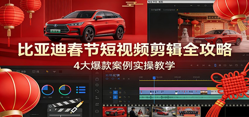 比亚迪春节短视频剪辑全攻略，4大爆款案例实操教学-我爱项目网