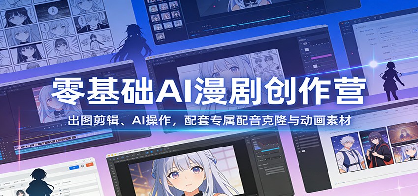 零基础AI漫剧创作营：出图剪辑、AI操作，配套专属配音克隆与动画素材-我爱项目网