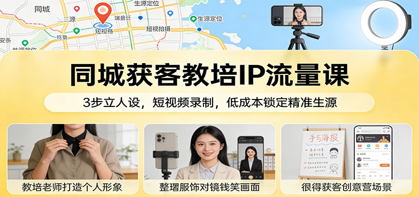 同城获客教培IP流量课:3步立人设,短视频录制,低成本锁定精准生源-我爱项目网