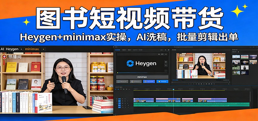 图书短视频带货：Heygen+minimax实操，AI洗稿 ，批量剪辑出单-我爱项目网