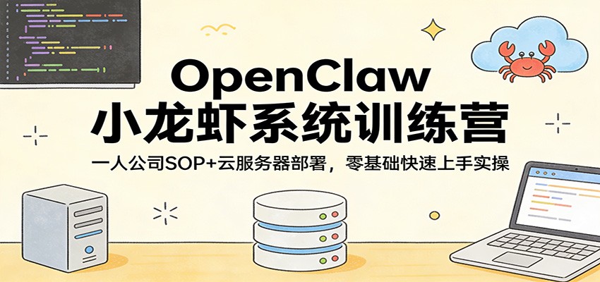 OpenClaw小龙虾系统训练营：一人公司SOP，云服务器部署，零基础快速上手实操-我爱项目网