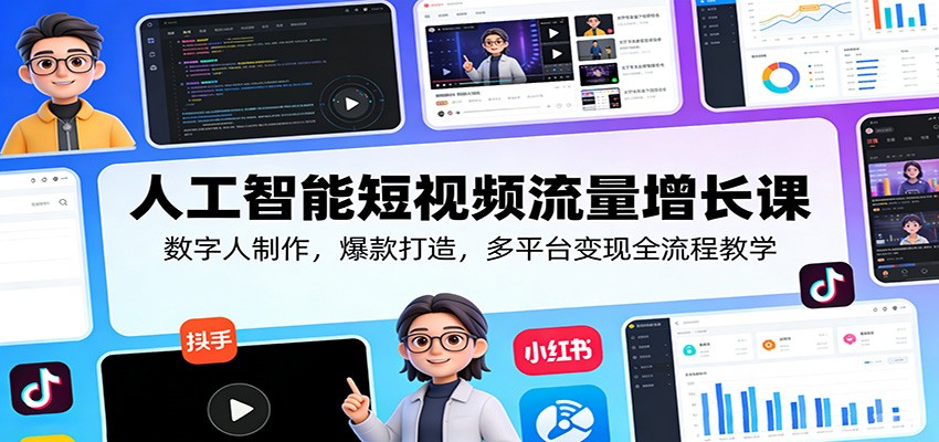 人工智能短视频流量增长课：数字人制作，爆款打造，多平台变现全流程教学-我爱项目网