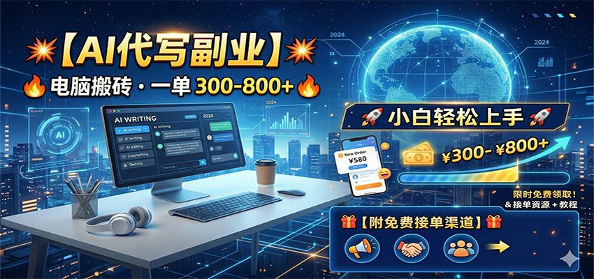 AI代写副业，电脑搬砖，一单300-800+，小白轻松上手，附免费接单渠道-我爱项目网