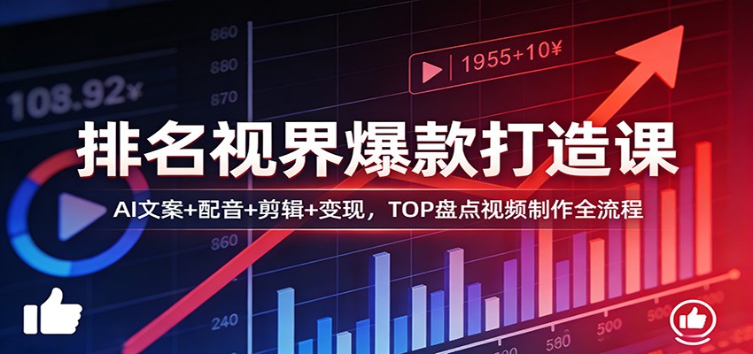 排名视界爆款打造课：AI文案+配音+剪辑+变现，TOP盘点视频制作全流程-我爱项目网