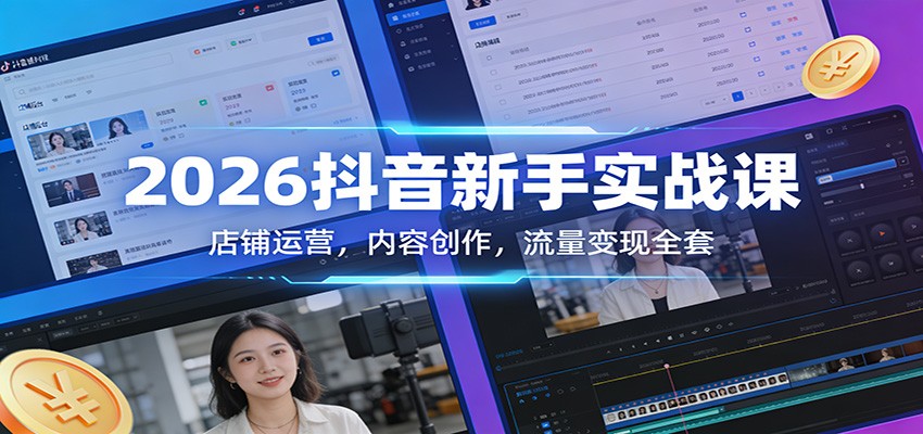 2026抖音新手实战课：店铺运营，内容创作，流量变现全套-我爱项目网