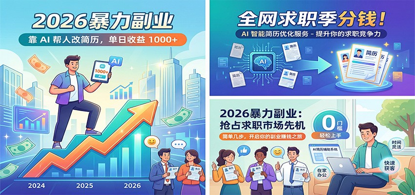 2026暴力副业：靠AI帮人改简历，单日收益1000+，全网求职季分钱-我爱项目网