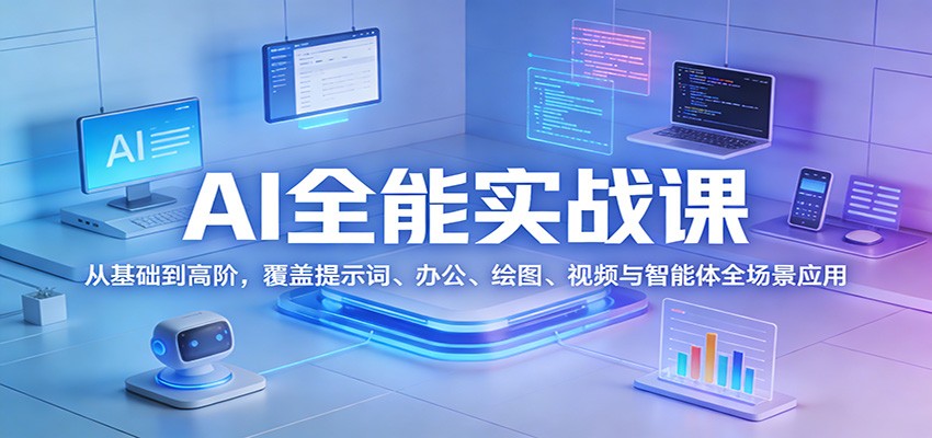 AI全能实战课：从基础到高阶，覆盖提示词、办公、绘图、视频与智能体全场景应用-我爱项目网