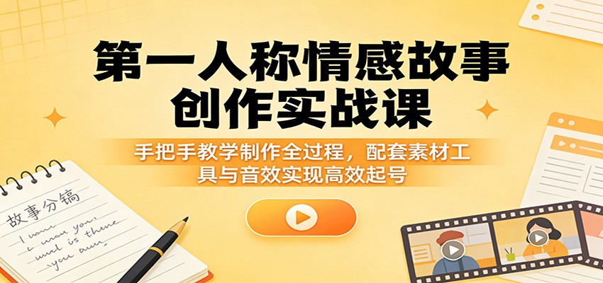 第一人称情感故事创作实战课：手把手教学制作全过程，配套素材工具与音效实现高效起号-我爱项目网