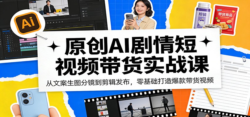 原创AI剧情短视频带货实战课：从文案生图分镜到剪辑发布，零基础打造爆款带货视频-我爱项目网