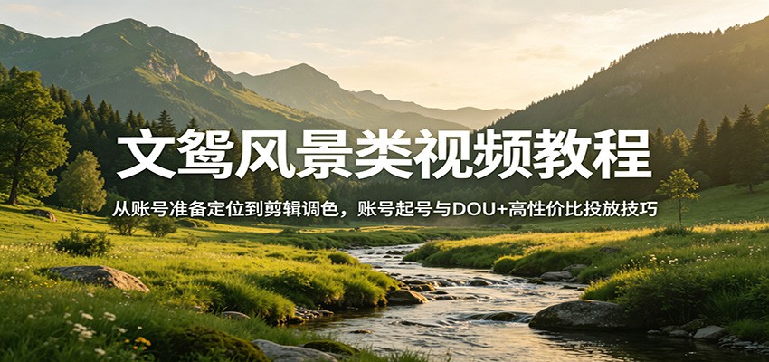 文鸳风景类视频教程：从账号准备定位到剪辑调色，账号起号与DOU+高性价比投放技巧-我爱项目网