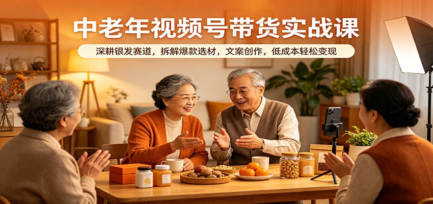 中老年视频号带货实战课：深耕银发赛道，拆解爆款选材，文案创作，低成本轻松变现-我爱项目网
