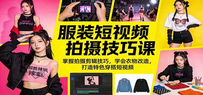 服装短视频拍摄技巧课：掌握拍摄剪辑技巧，学会衣物改造，打造特色穿搭短视频-我爱项目网