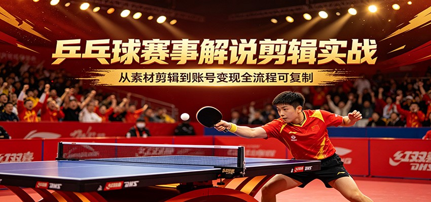 乒乓球赛事解说剪辑实战，从素材剪辑到账号变现全流程可复制-我爱项目网
