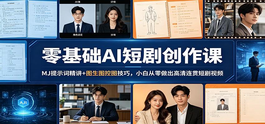 零基础AI短剧创作课：MJ提示词精讲+图生图控图技巧，小白从零做出高清连贯短剧视频-我爱项目网