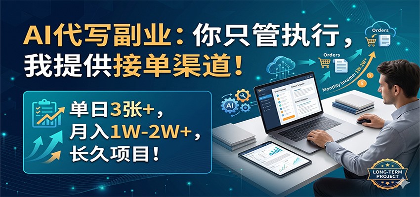 AI代写副业：你只管执行，我提供接单渠道！单日3张+，月入1W-2W+，长久项目-我爱项目网