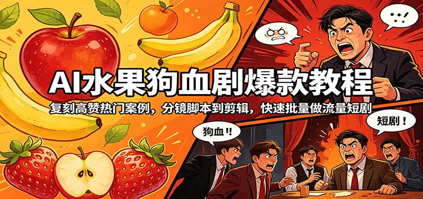 AI水果狗血剧爆款教程：复刻高赞热门案例，分镜脚本到剪辑，快速批量做流量短剧-我爱项目网
