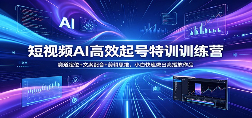 短视频AI高效起号特训训练营：赛道定位+文案配音+剪辑思维，小白快速做出高播放作品-我爱项目网