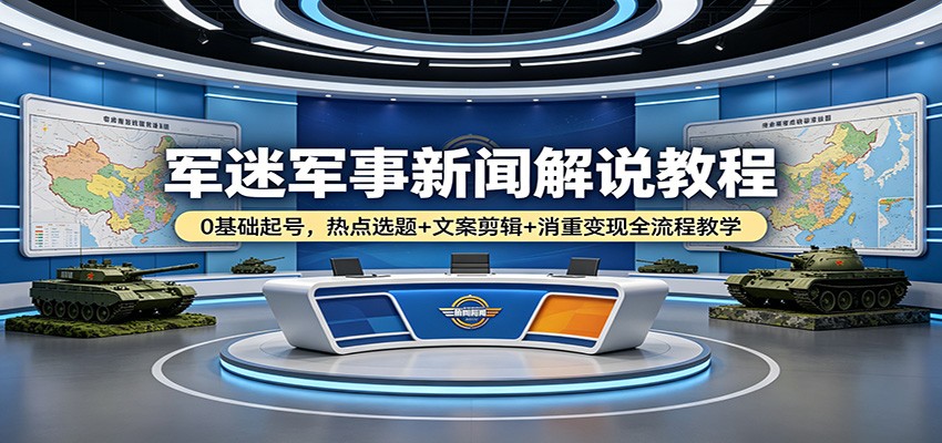 军迷军事新闻解说教程：0基础起号，热点选题+文案剪辑+消重变现全流程教学-我爱项目网