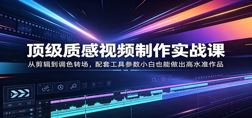 顶级质感视频制作实战课：从剪辑到调色转场，配套工具参数小白也能做出高水准作品-我爱项目网