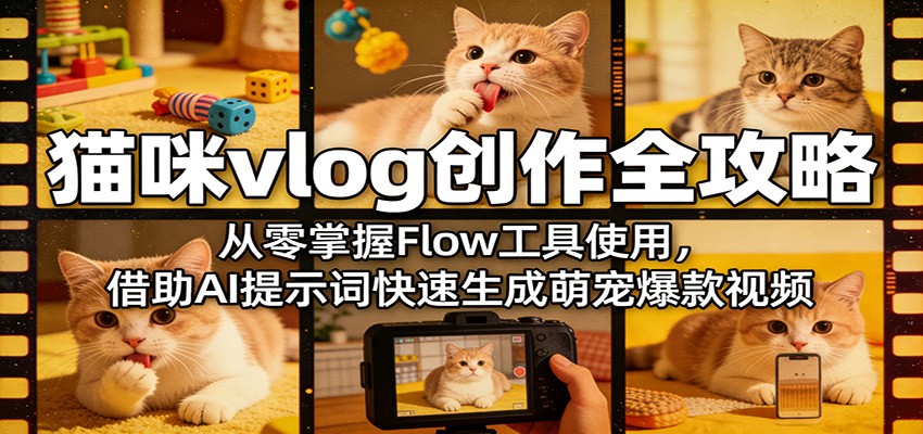 猫咪vlog创作全攻略:从零掌握Flow工具使用,借助AI提示词快速生成萌宠爆款视频-我爱项目网