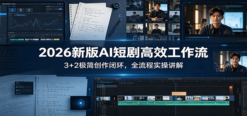 2026新版AI短剧高效工作流：3+2极简创作闭环，全流程实操讲解-我爱项目网