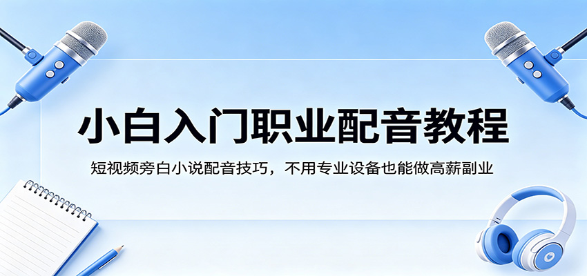 小白入门职业配音教程，短视频旁白小说配音技巧，不用专业设备也能做高薪副业-我爱项目网
