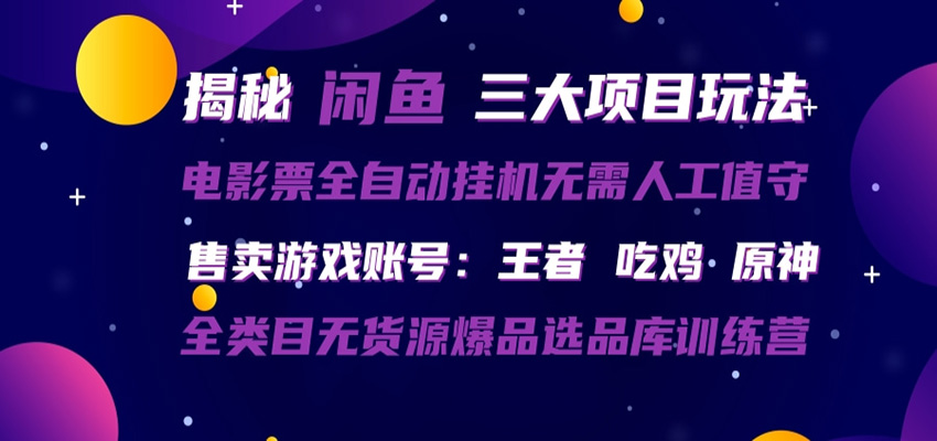 闲鱼三种玩法 全自动电影票  售卖游戏账号  爆品选品库训练营-我爱项目网