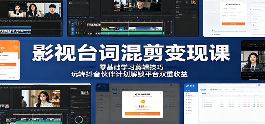 影视台词混剪变现课:零基础学习剪辑技巧,玩转抖音伙伴计划解锁平台双重收益-我爱项目网