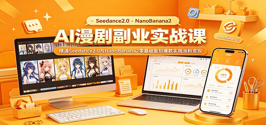 AI漫剧副业实战课：精通Seedance2.0与NanoBanana2零基础复刻爆款实现涨粉变现-我爱项目网